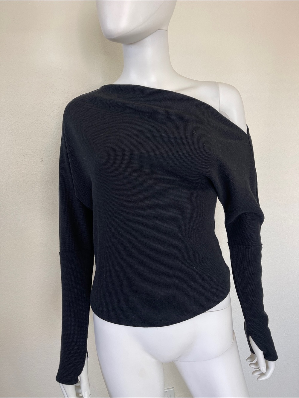 Free People Black Off-Shoulder Ribbed Knit Sweater